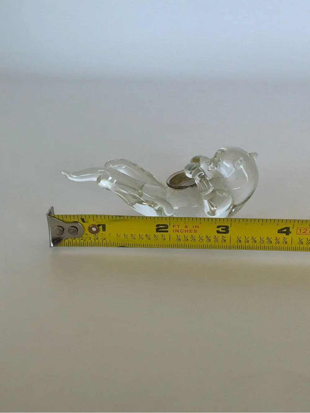 Hand Blown Clear Glass Sea Otter Figurine Holding Abalone Shell Trinket Dish